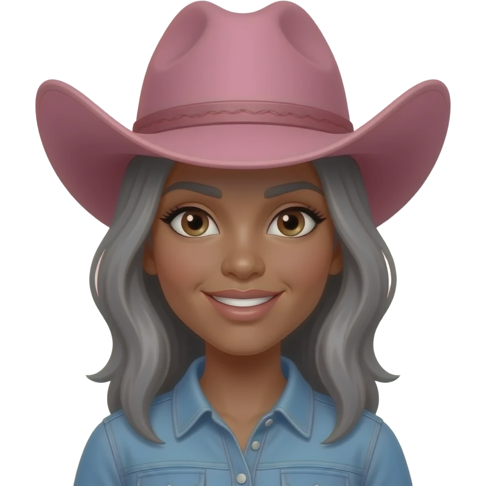 Cowgirl with pink hat darkish skin grey hair brown eyes emoji
