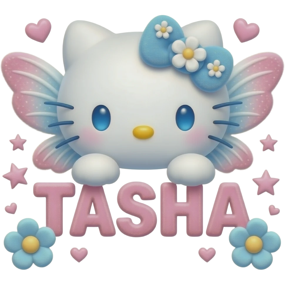 White velvety fur 3D hello kitty head with blue white pink gradient 3D ...