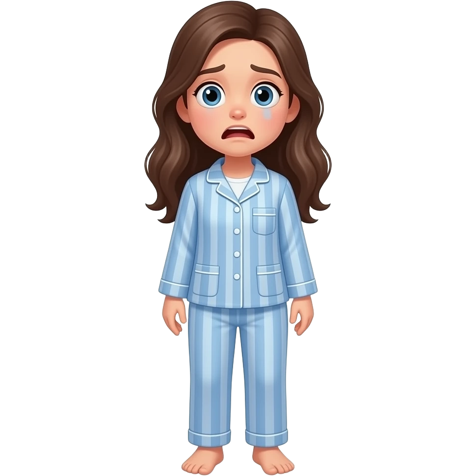 teen girl long hair scared in pjs standing full body emoji
