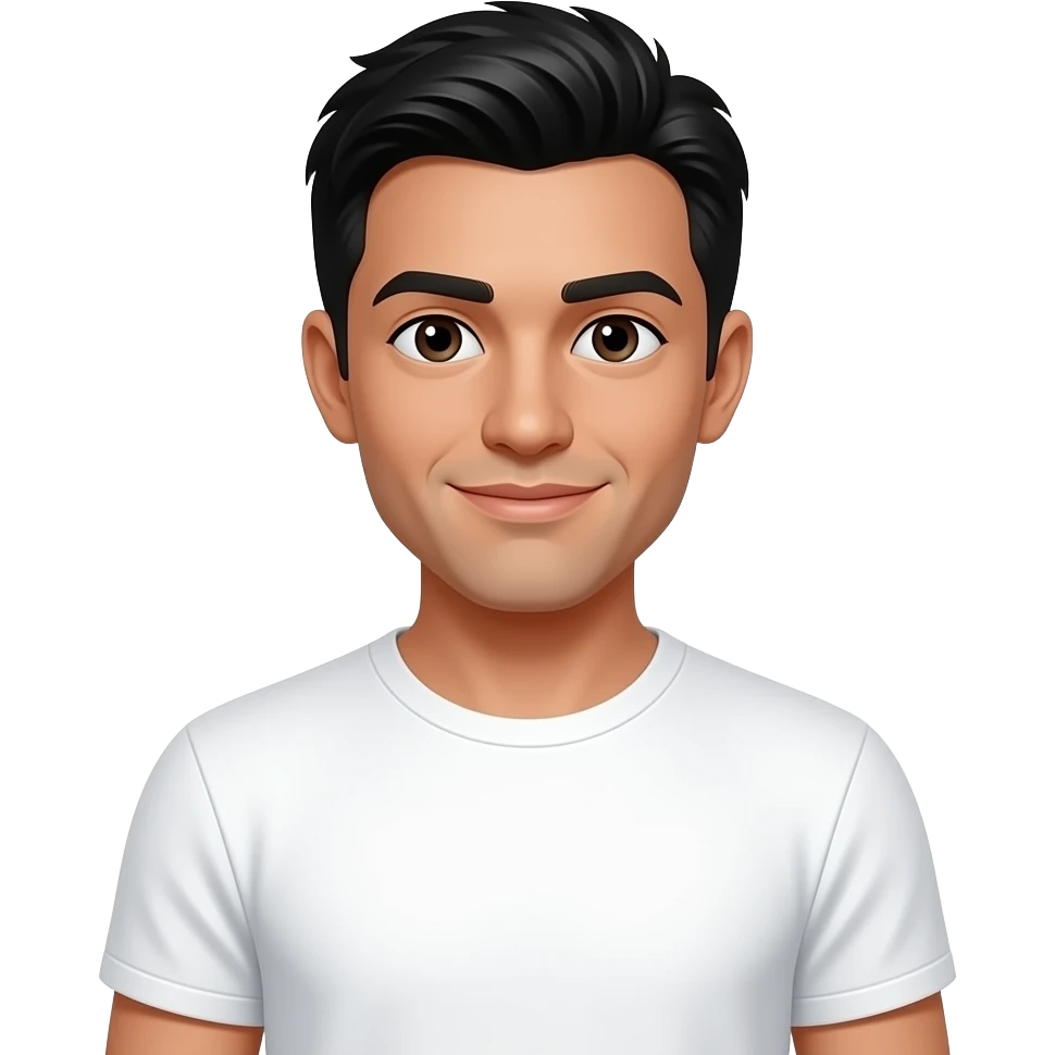یک مرد سفید پوست با موهای مشکی و تیشرت آستین کوتاه سفید emoji