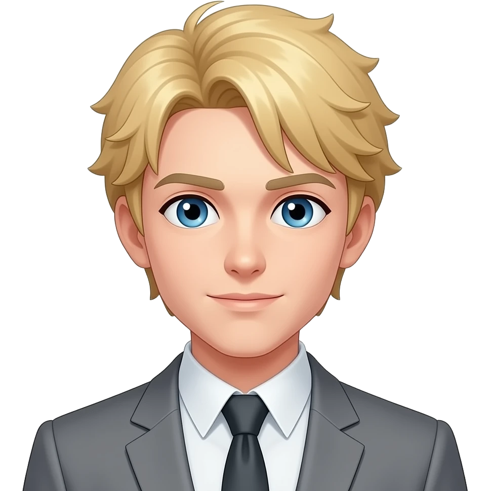 Johan Leibert anime character front face with blonde hair middle part grey suit emoji