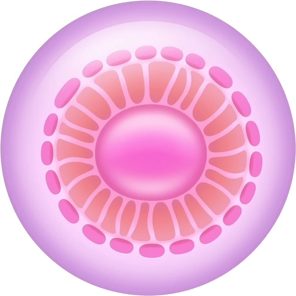 Eukaryotic cell with a single nucleus in the shape of an oval rectangle in pastel pink shades emoji