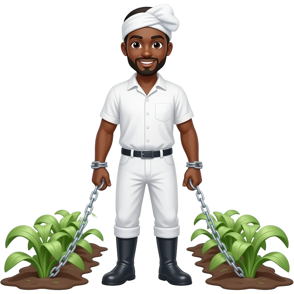 A black guy fsrming in white clothed with chains emoji