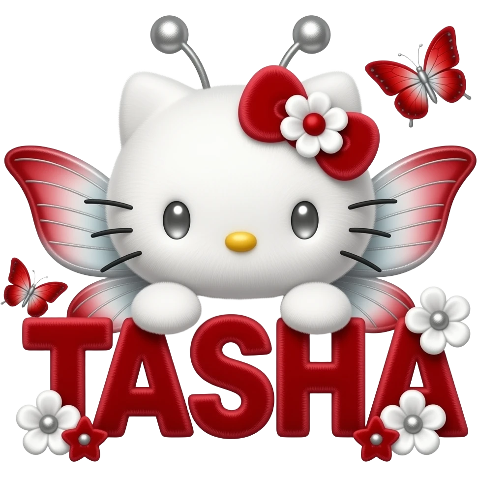 White velvety fur 3D hello kitty head, silver eyes, red silver white 3D ...