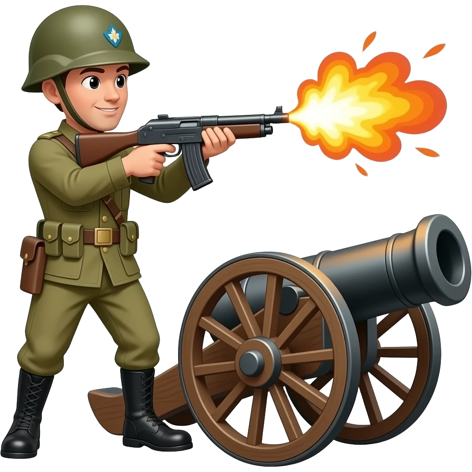 soldat qui tir avecdu feu qui sors du canan emoji