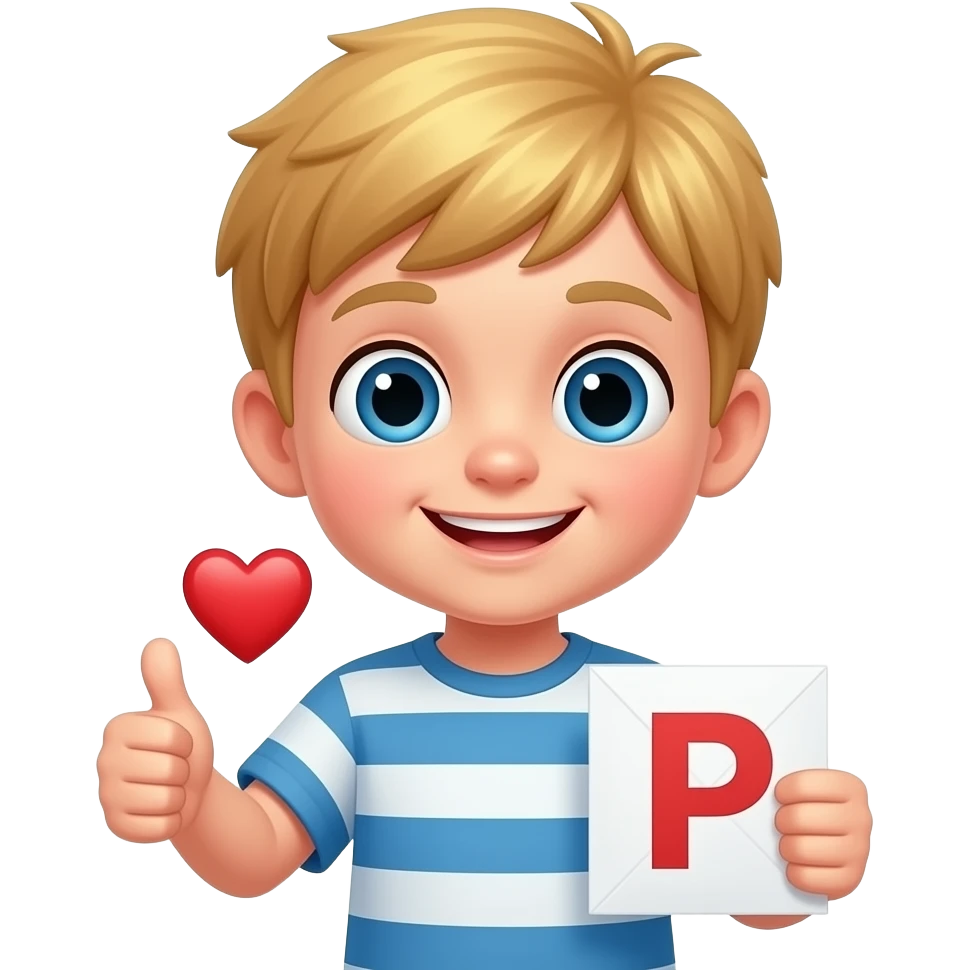 Niño rubio 👍❤️ con P👍 emoji