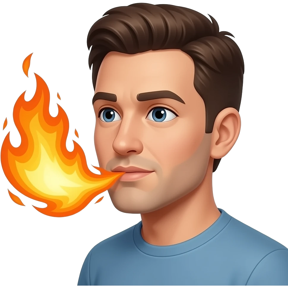 a man breathing fire emoji