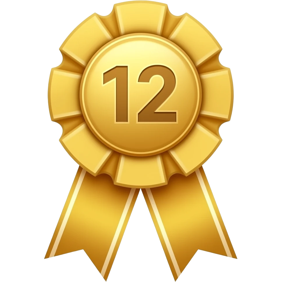 a prize ribbon that is lighter gold in color and has a 12 in the center emoji