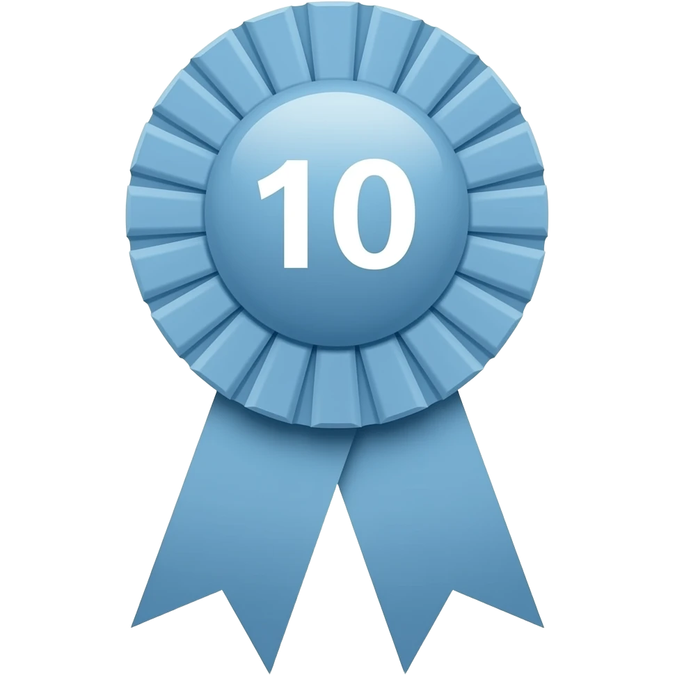 a 10th place very light sky Blue ribbon with a smaller round top with a smaller 10 in the middle emoji