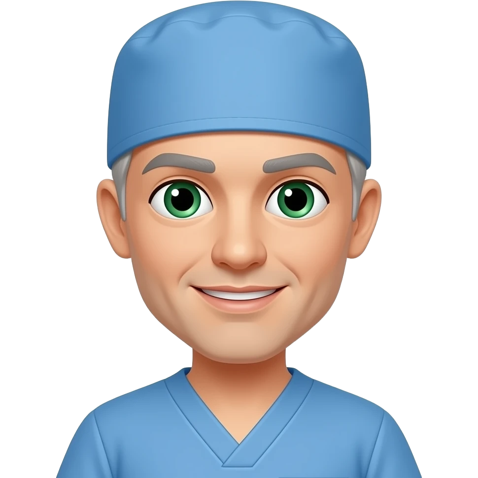 doctor with gray hair and green eyes in scub cap emoji