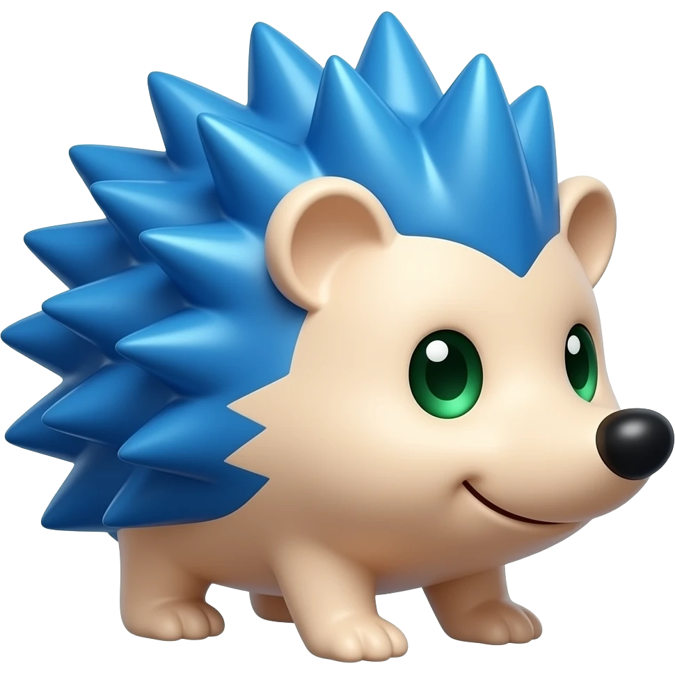 same exact cute 3D blue hedgehog emoji character, 3/4 right angle, glossy blue spikes, green eyes, pixar style, smooth 3D emoji render, only camera angle changes, same character identity, same proportions, same colors emoji