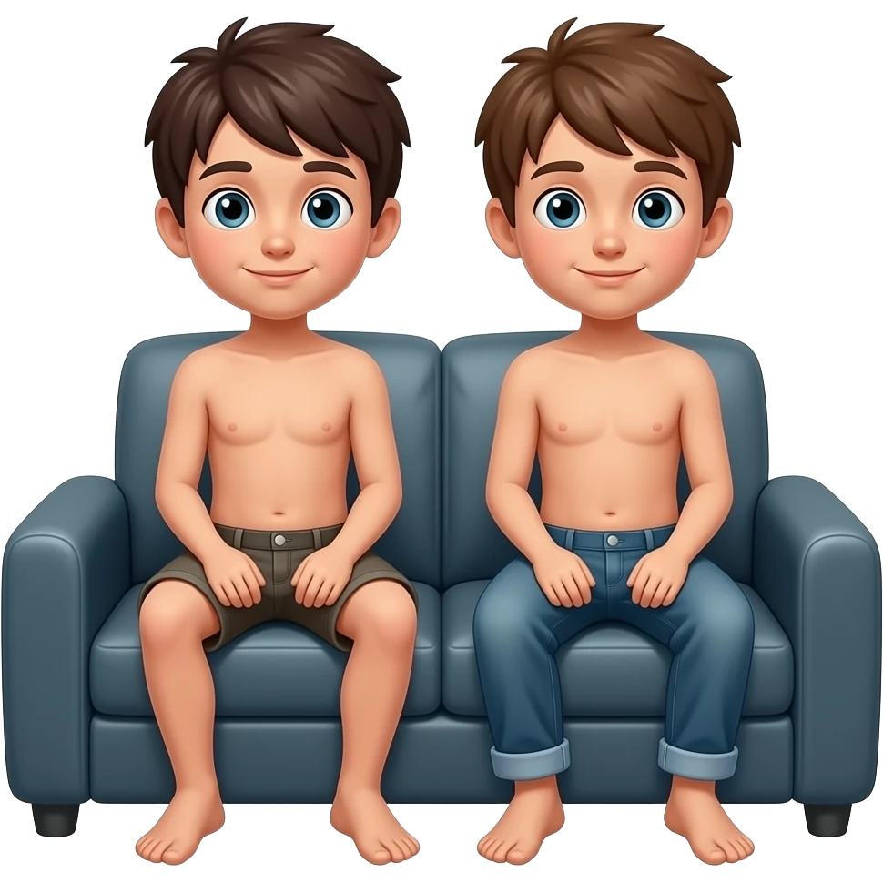 2 boys homeless sitting Sofa complete naked emoji
