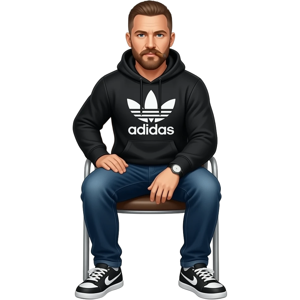 Том Харди в черной толстовке adidas сидит на кресле с сигарой emoji
