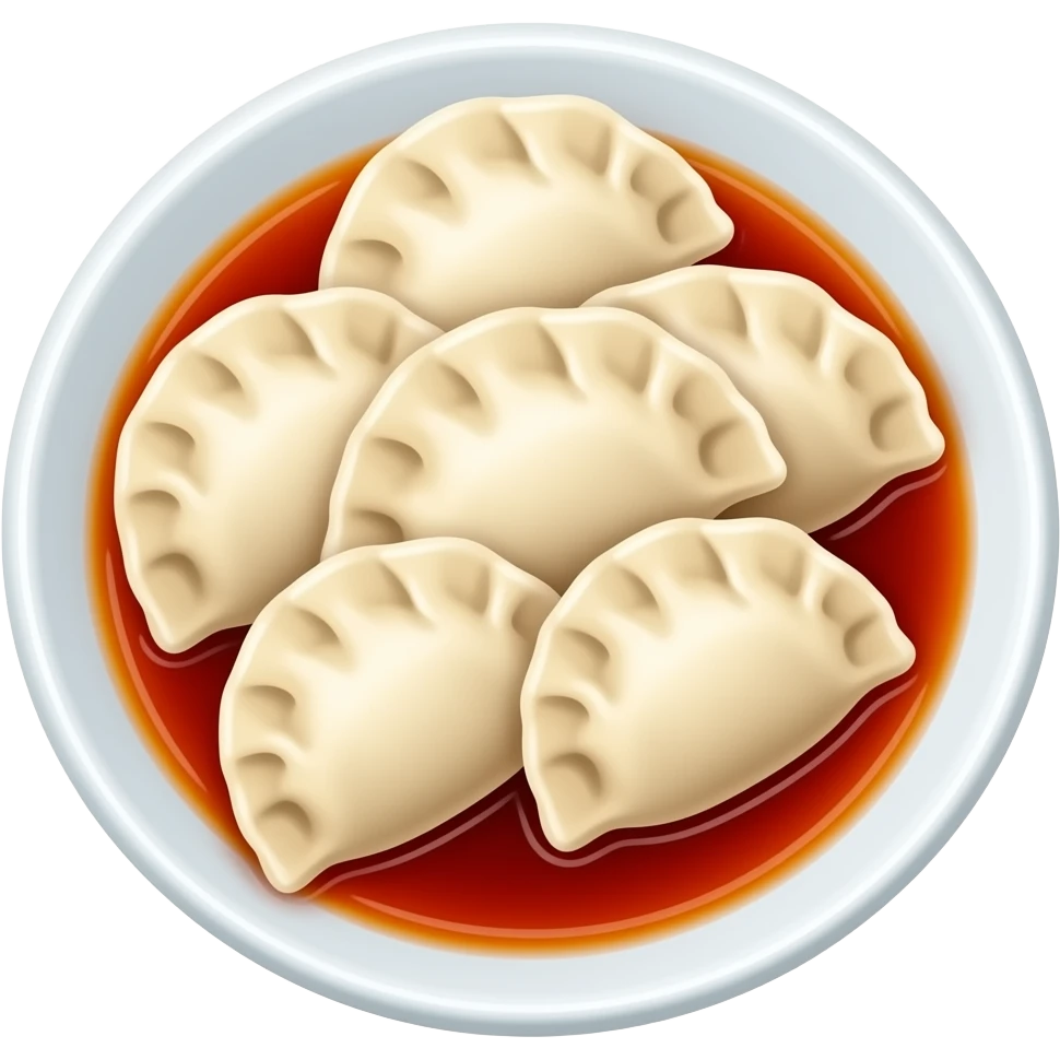 Chengdu Zhong dumplings with red oil sauce, simplified emoji style with bold outlines and bright colors, cartoon style Sichuan spicy water dumplings emoji