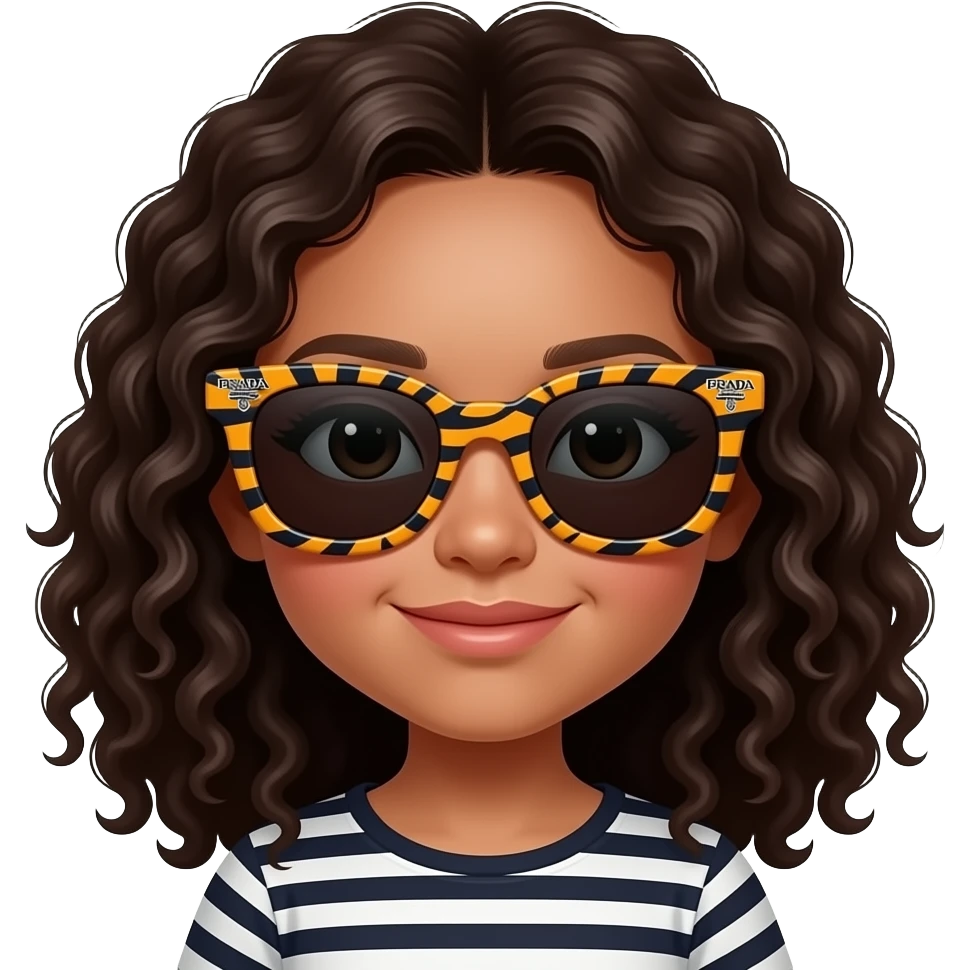 Brown chubby asian girl with curly hair and prada tiger print sunglasses emoji