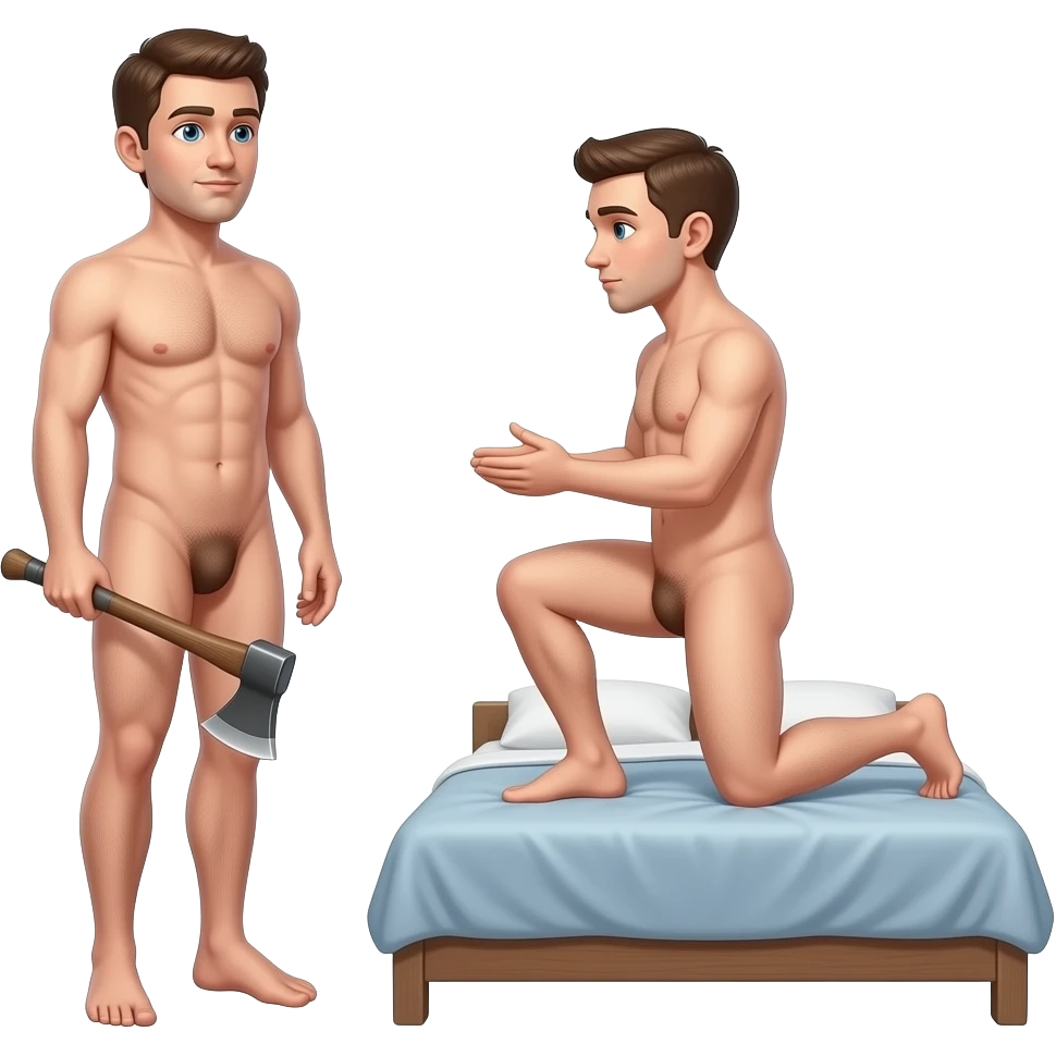 2 mans 🧍🧎🪓🚶🛏️ naked emoji
