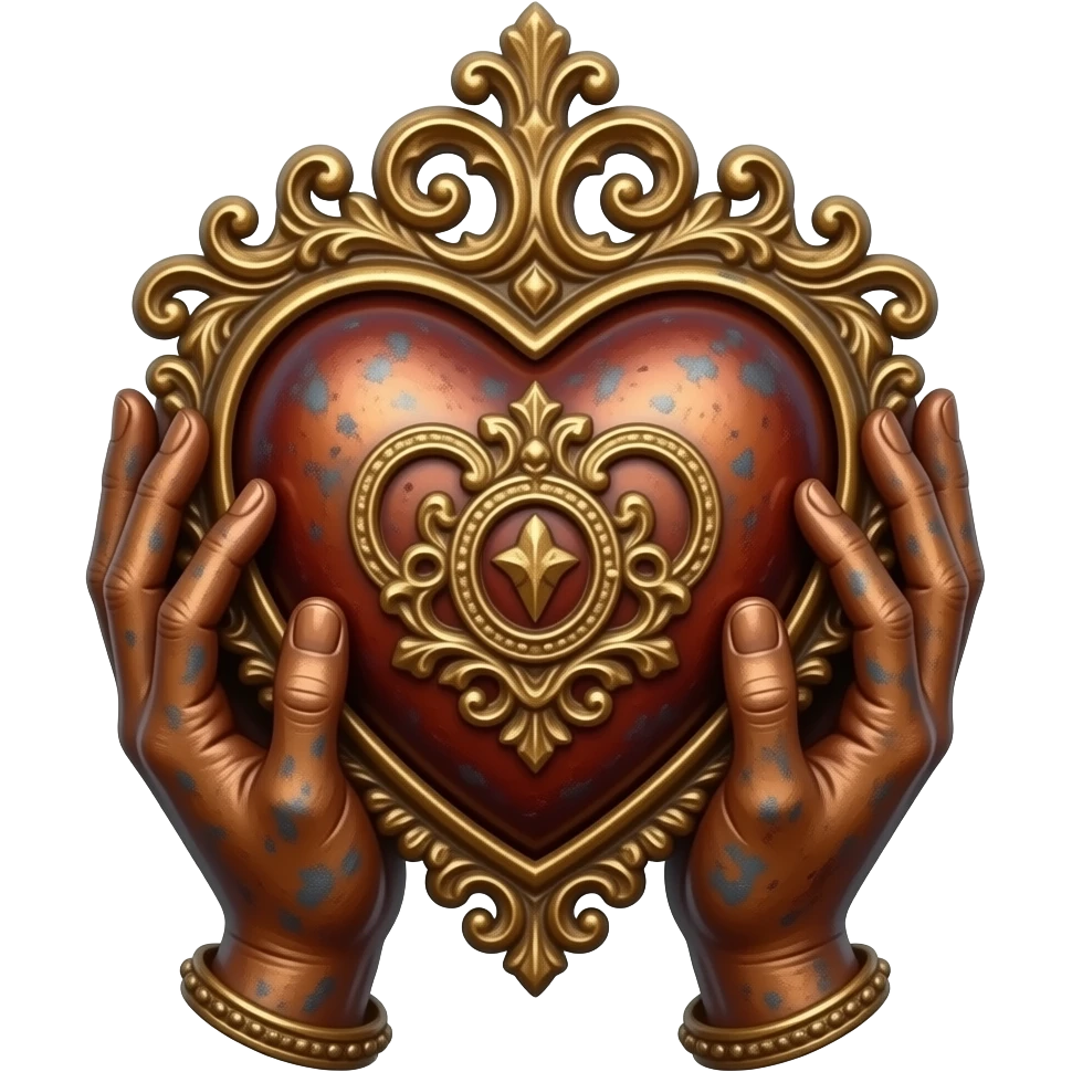 Two elegant, rusted female hands hold a bronze, highly ornate royal ...
