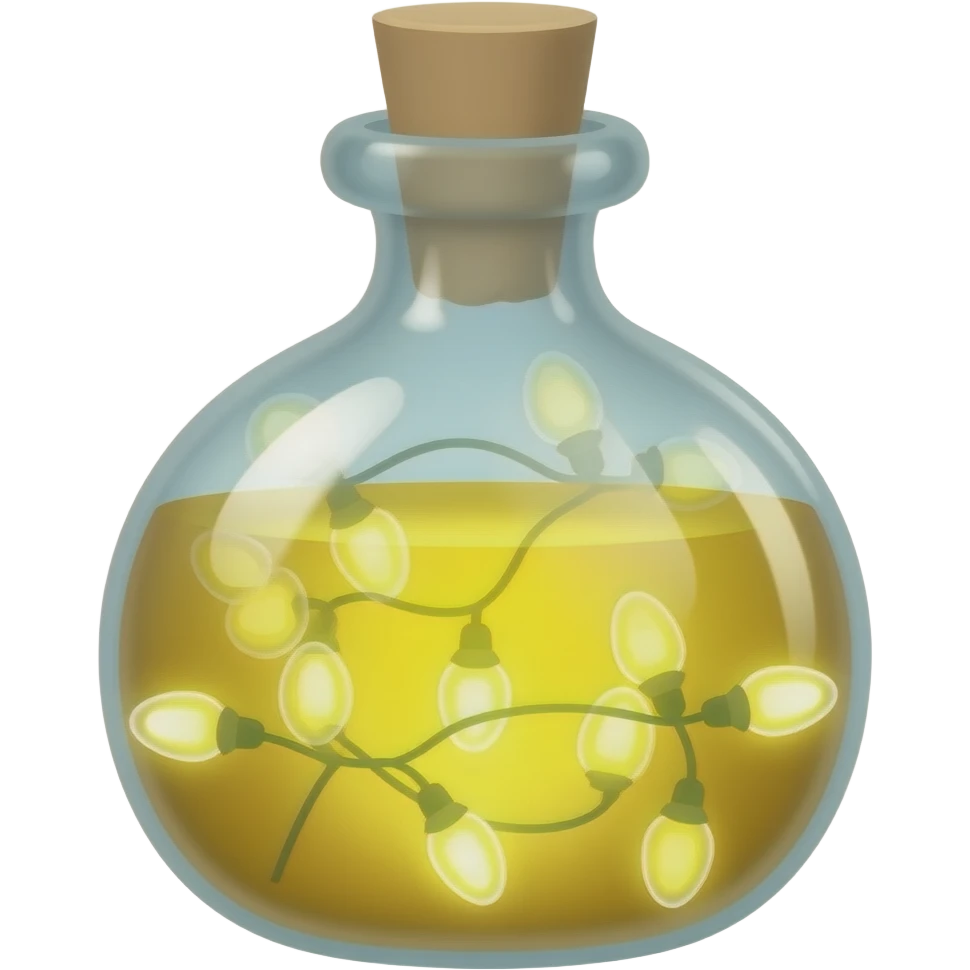 Yellow Fairy Light potion, old oil bottle. shimmering light inside emoji