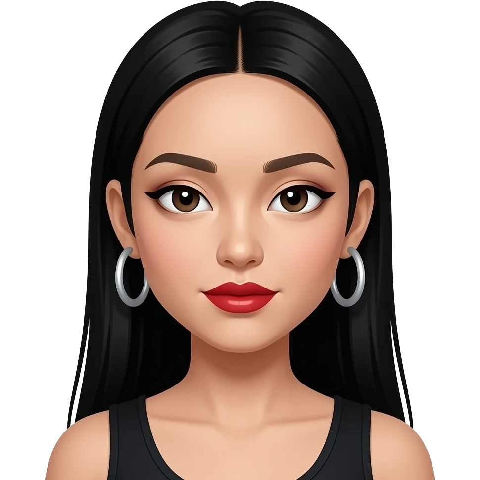 asian baddie with long straight hair with hoops and monolids with red lipstick emoji
