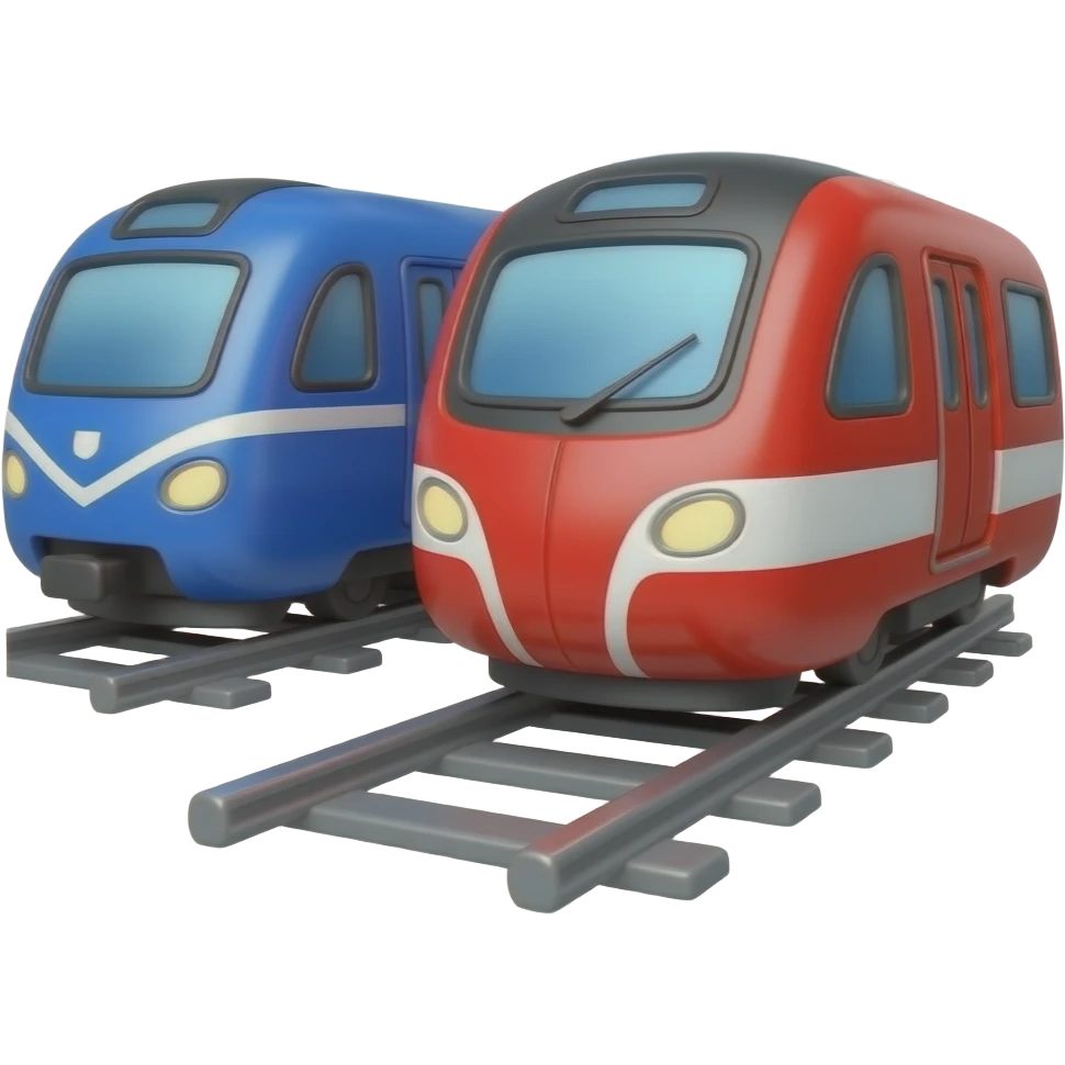 An icon showing memoji-style 2 blue and red passenger trains emoji