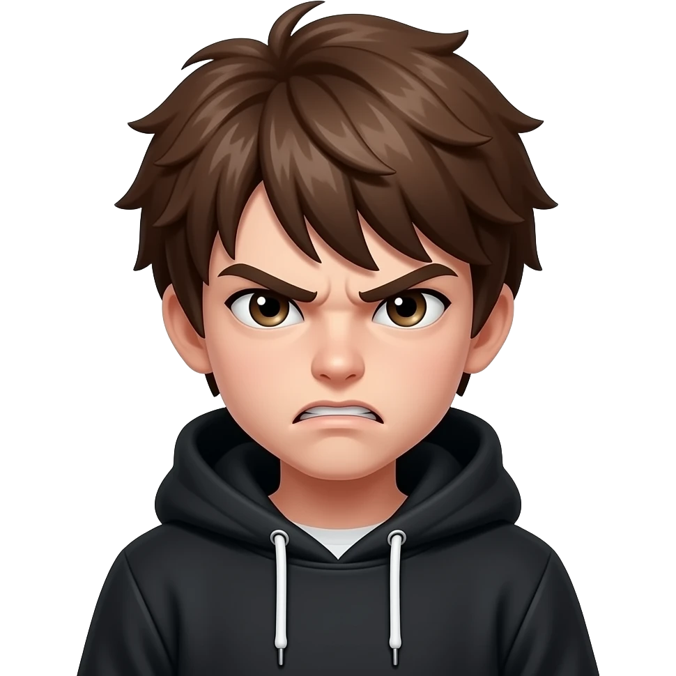 Brown hair, black hoddie, angry boy, emo emoji
