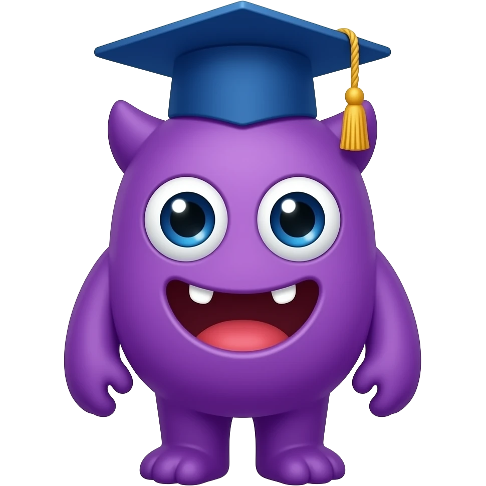 cute purple graduated monster with big eyes with blue hat emoji