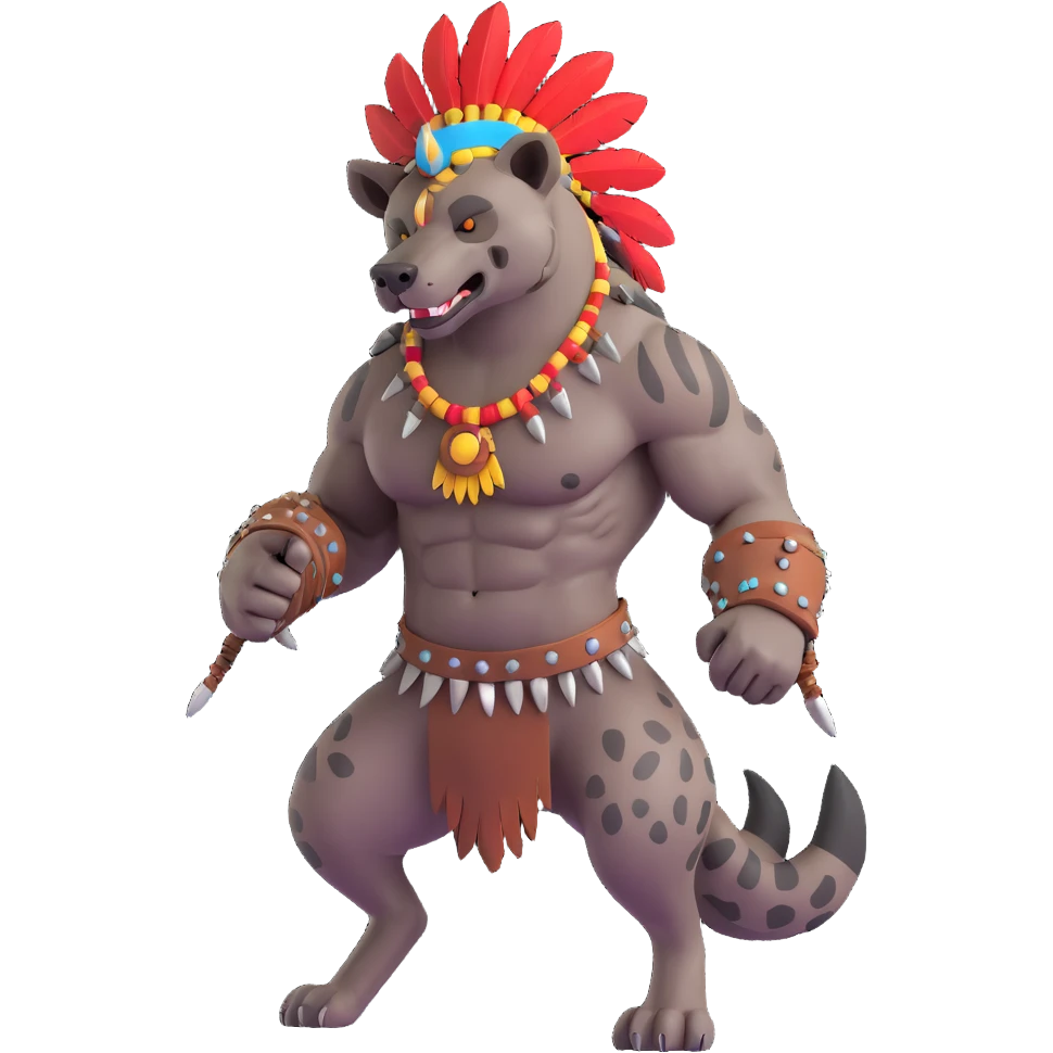 A native strong buff hyena with war bonnet flexing posing  emoji