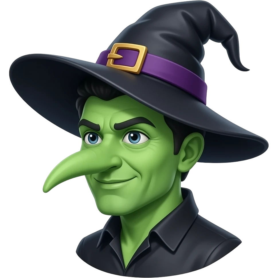 front bust shot of a green skin long nose witch emoji