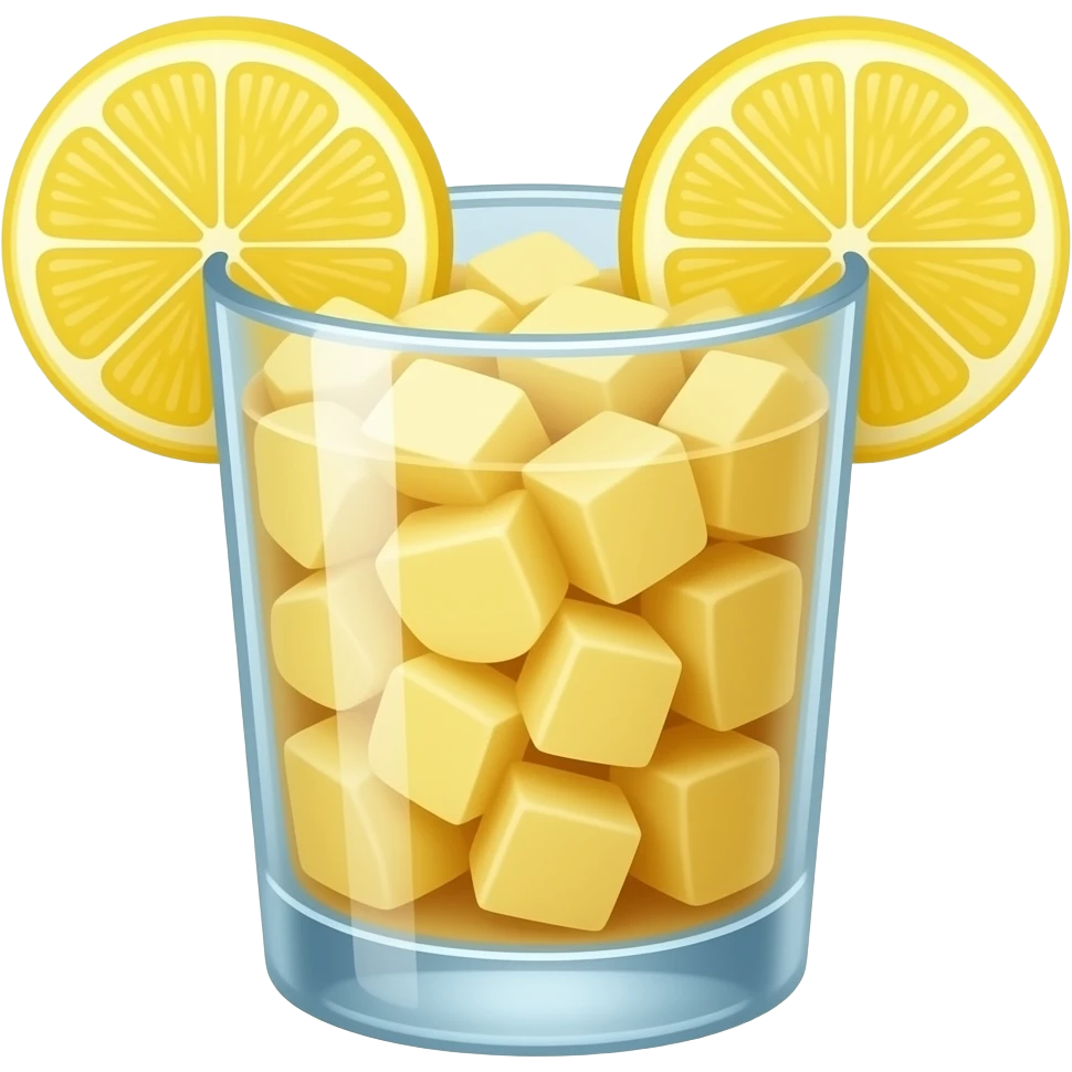 There is grated potato inside a glass, and thinly sliced ​​potatoes, like lemon slices, are placed on the rim where the mouth touches, so that the grated potato is a beverage and the potato chunks are not visible. emoji