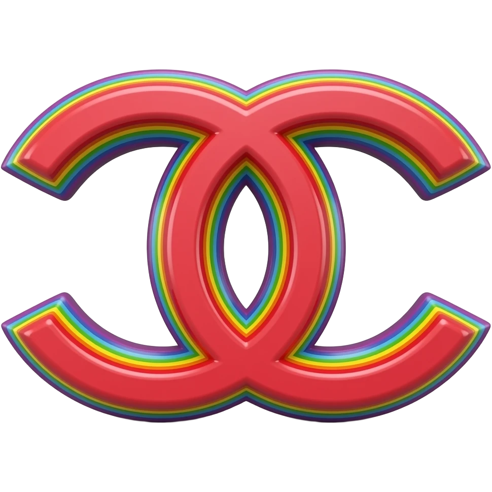 name "Chanel" in raspberry red 3D style typography lettering, each color of the rainbow as a border outlined around each letter, isolated, 3d rendering, no emoji icons no emoji faces and must have no human figures emoji