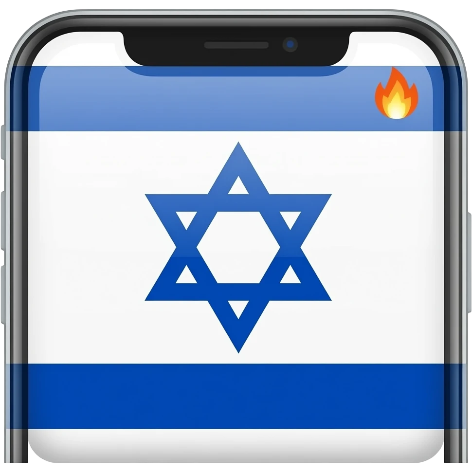 Iphone Israel Flag with a tiny fire emoji on the right high corner of the flag emoji