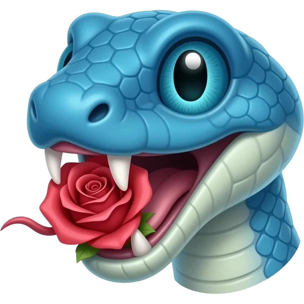 Rabbit like teeth snake blue color rose on mouth emoji