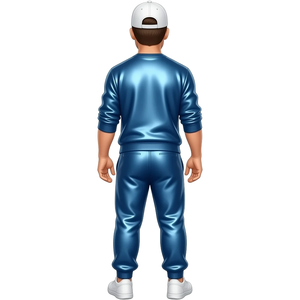 Mark Wahlberg from behind with white cap, steel blue metallic saggy joggers emoji