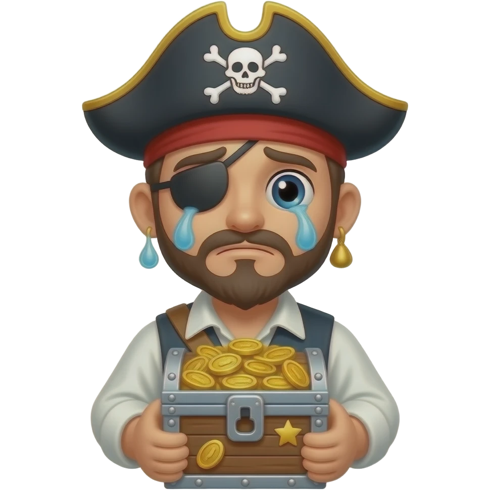 Make an emoji of A pirate who is hoding treasure and crying as if he finally acheived his purpose in life emoji