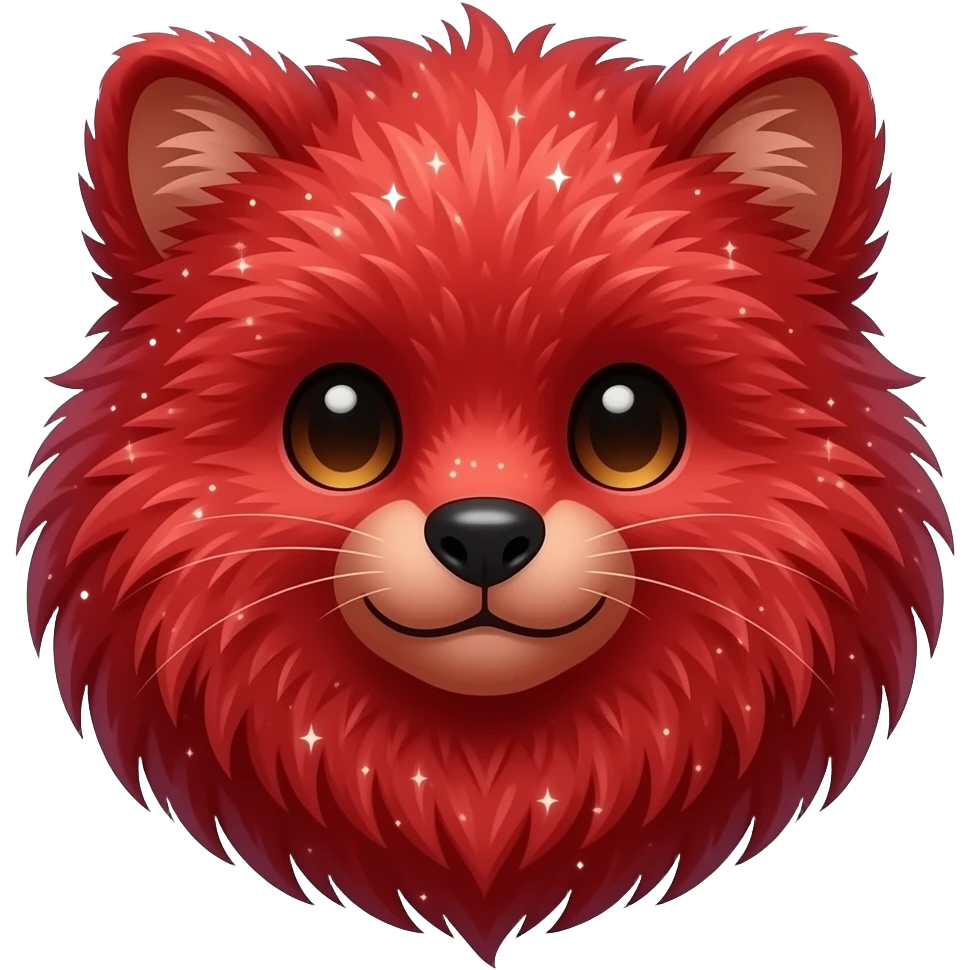 Hyper realistic fire red velvet fur soaked in starlight glitter and shadow gradients beautiful emoji