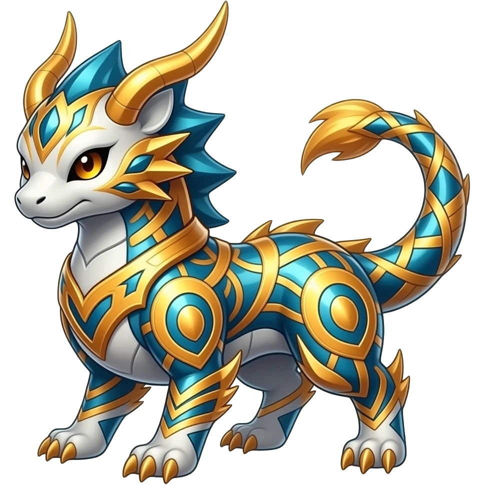 Shiny colorful Oriental painted marked patterned Asian beautiful elegant extravagant extraordinary Litten-Zygarde-Zangoose-fusion emoji