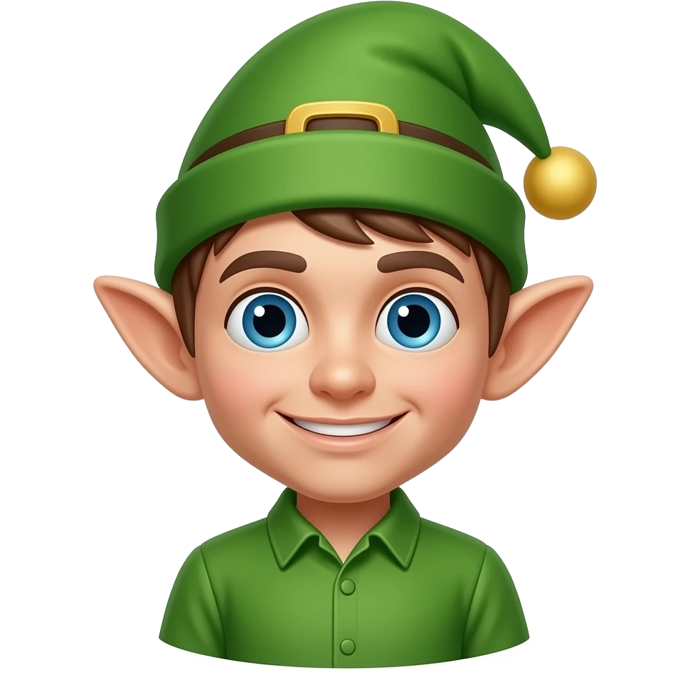 benefical green AI elf, funny appearance emoji