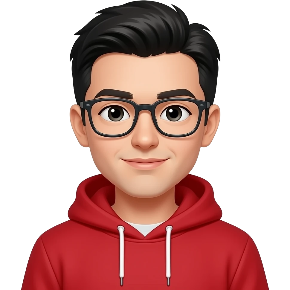 Mittel scheitel Schwarz haariger junge mit brille mit ein roter Hoodie emoji