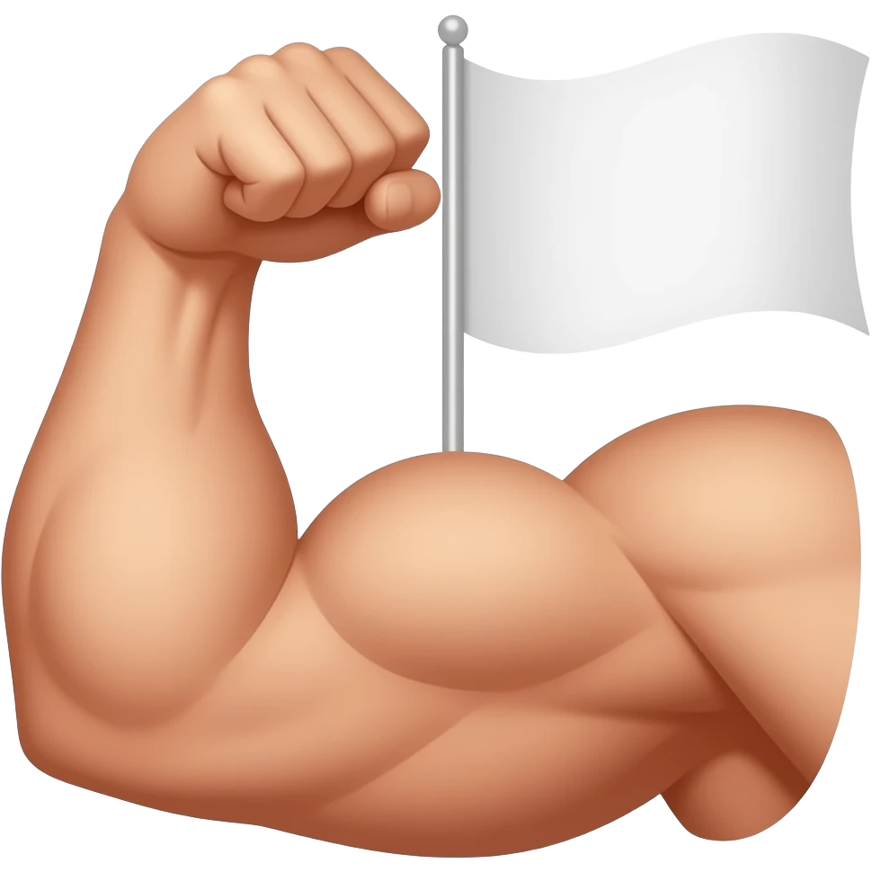 flexing muscular arm medium skintone holding a white flag emoji
