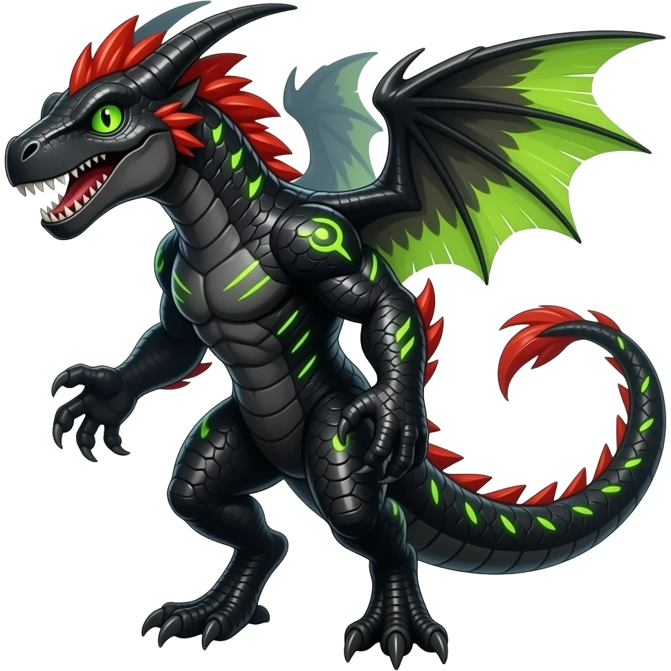 Shiny edgy cool badass Raptorik feathery spicy Furry scaly oily black with neon-markings Salandit-Salamence-Ekans-Seviper-Rapidash-Salazzle-Fakemon-hybrid emoji