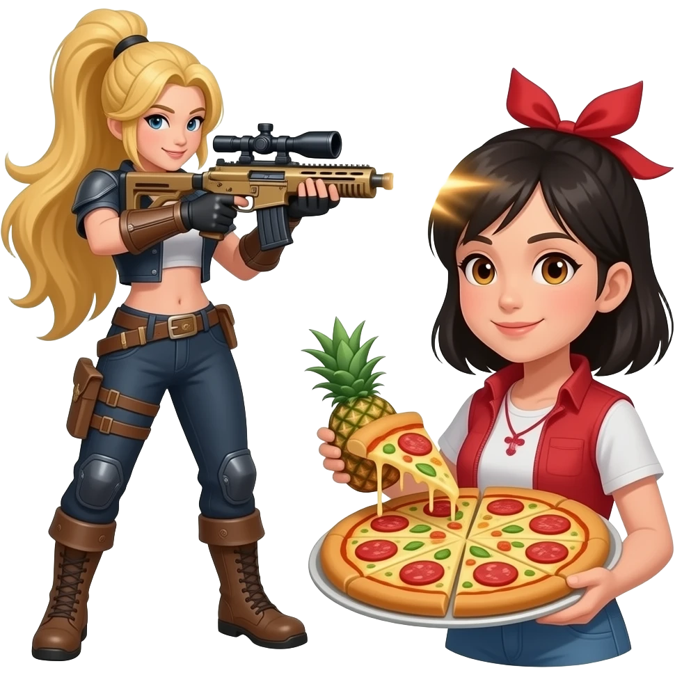 Caitlyn league  of legends  sniper gun shooting Chinese girl sexy pizza pineapple grinding emoji