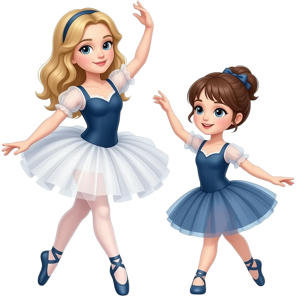 Two very Harry Potter themed  ballerinas dancing doing two different classical ballet poses - one taller with dirty blonde hair, and one shorter with brown hair. Both Harry Potter ballerinas please emoji