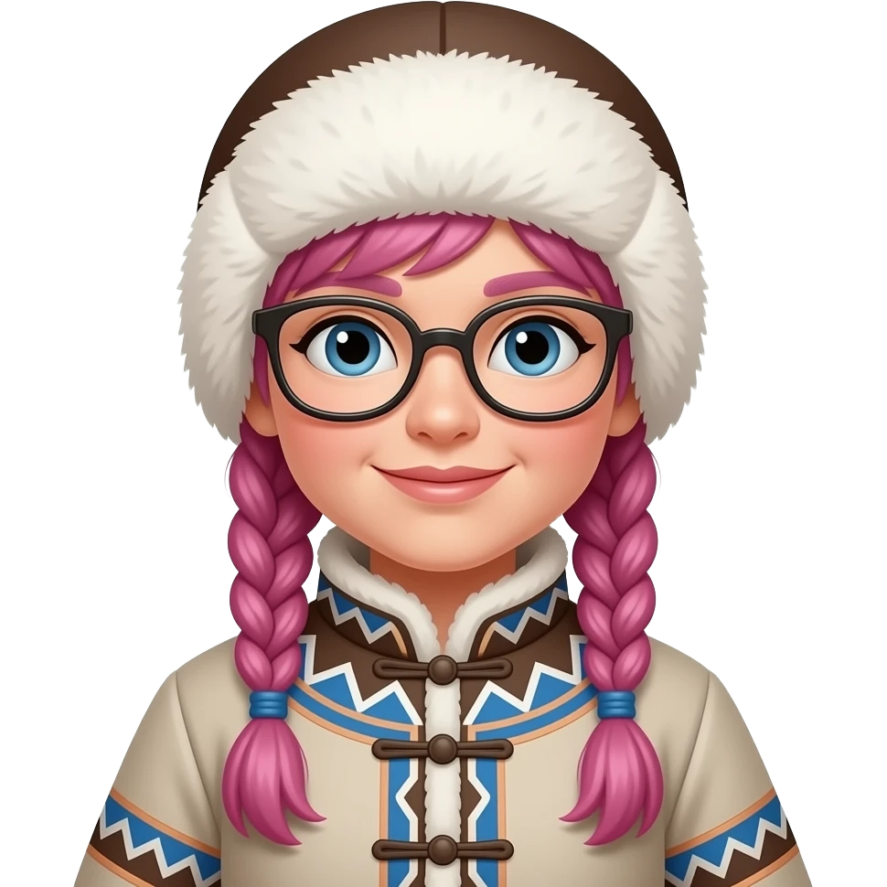 eskimo girl with pink braids and glassess, in classic eskimo outfit emoji