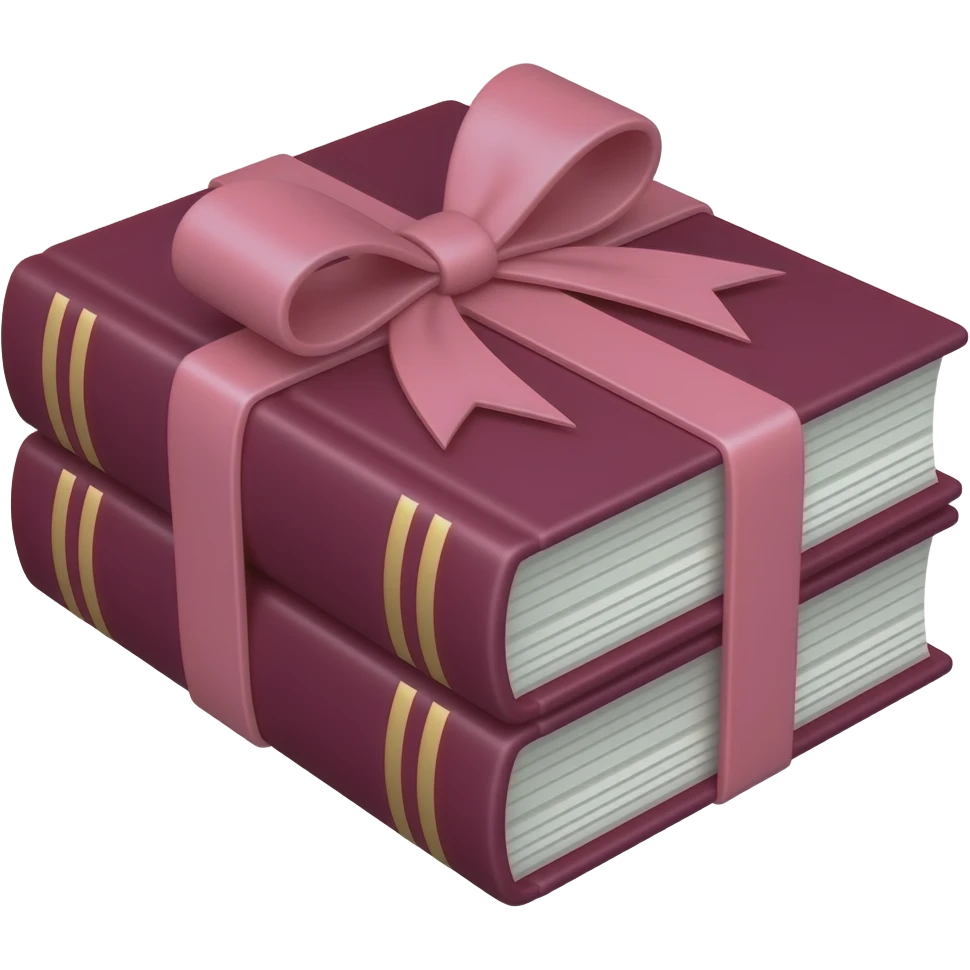 burgundy books wrapped in a bow pink emoji