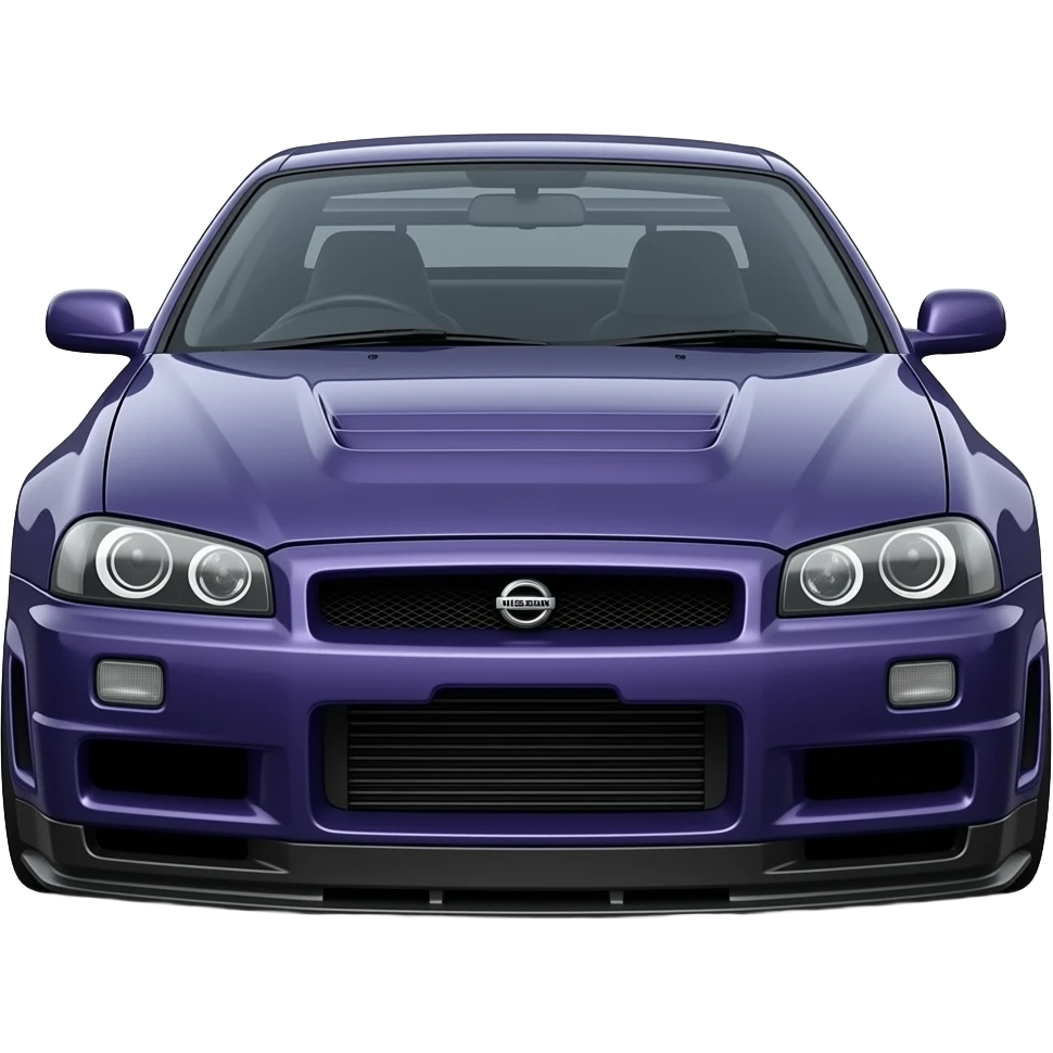 midnigth purple nissant r34 gt-r front , hyper real, highly detailed emoji