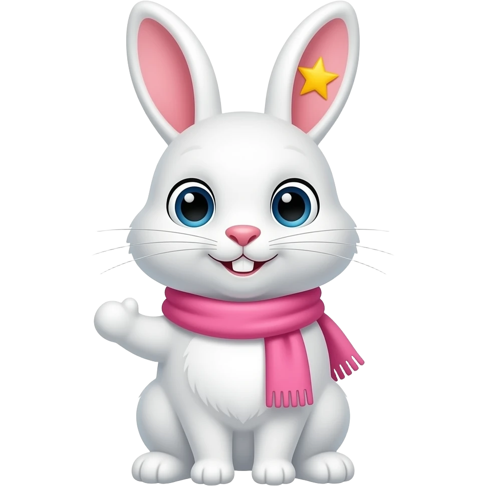 오른쪽 귀에 별이 있는 분홍색 목도리를 한 흰색 토끼 emoji