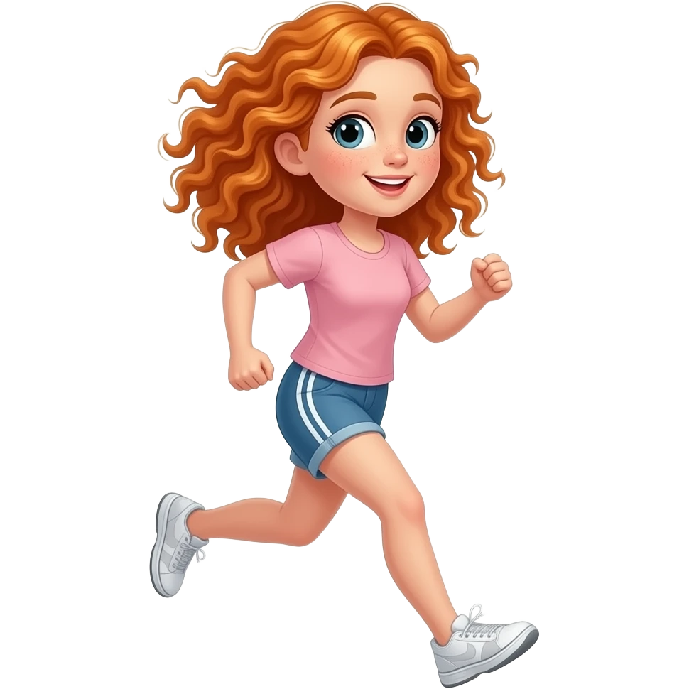 Fille rousse bouclés tâches de rousseur footing emoji