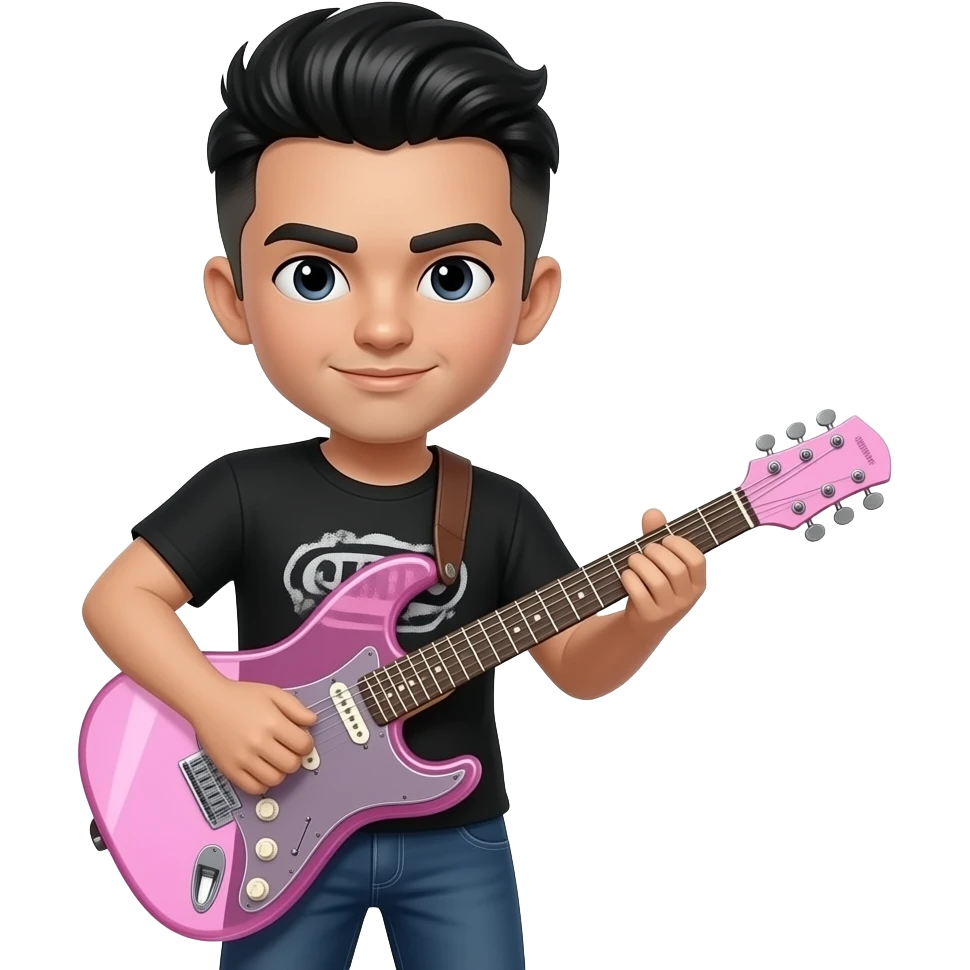ชายดีจกีต้าร์โปร่งสีชมพู ผมทรูบล็อก&อันเดอร์คัท emoji
