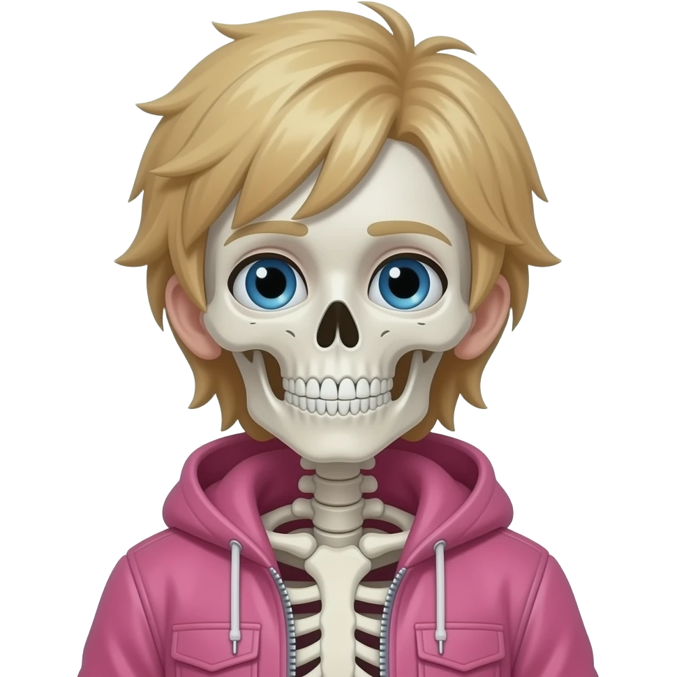 Мальчик в розовой кофте длинные блондинистые волосы скелет emoji
