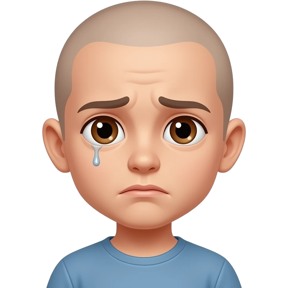 Shaved-headed boy with brown eyes and short-term memory emoji